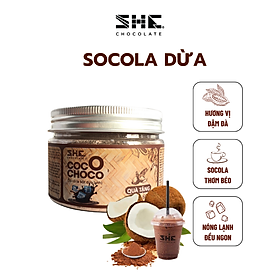 Socola bột Dừa - SHE Chocolate – Hũ pet 60g/ Hũ thủy tinh 170g/ Túi 500g. Hương vị đa dạng, bổ sung năng lượng. Bổ sung năng lượng, đa dạng vị giác, pha uống tiện lợi. Quà tặng sức khỏe, quà tặng người thân, dịp lễ