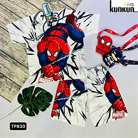 Quần áo bé trai in 3d hình người nhện spiderman Thun lạnh KunKun Kid TP407-534-270-119-830 - đồ bộ trẻ em từ 10-60kg