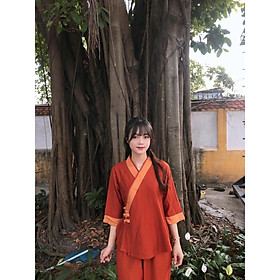 ĐỒ LAM ĐI CHÙA 3 NÚT Vải Tơ Cao Cấp