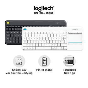 Bàn phím không dây Logitech K400 Plus - có touchpad để kết nối PC đến TV, nút Media tùy chỉnh, phù hợp Laptop/ TV/ Tablets - Màu đen - Hàng chính hãng