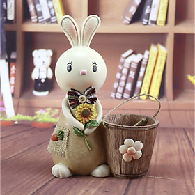 Cắm bút nhựa kèm ống tiết kiệm hình Thỏ cute cầm hoa hướng dương