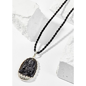 Mặt Dây Chuyền Phong Thủy Đá Obsidian Phật Bản Mệnh Tuổi Ngọ Đại Thế Chí Bồ Tát Bọc Bạc (4x2.5cm) Ngọc Quý Gemstones