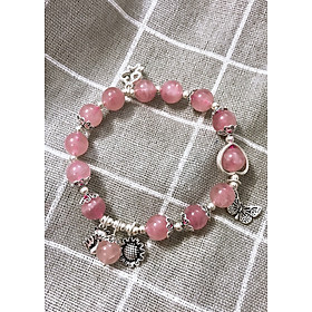 Vòng đá thạch anh hồng brazli phối charm bạc mệnh hỏa, thổ - Ngọc Quý Gemstones