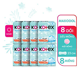 Combo 8 gói Băng Vệ Sinh Kotex Max Cool Siêu Mỏng Không Cánh 23cm 8 miếng