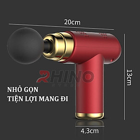 Máy massage cầm tay Rhino MG201 - 6 cấp độ, 4 đầu tiện dụng, pin sạc type C, hỗ trợ mát xa tại nhà, giảm đau, nhức mỏi cơ, cứng khớp