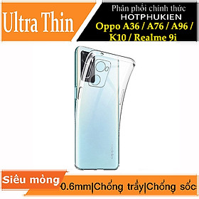 Ốp lưng silicon dẻo cho Oppo A36 / Oppo A76 / Oppo A96 / Oppo K10 / Realme 9i hiệu Ultra Thin trong suốt mỏng 0.6mm độ trong tuyệt đối chống trầy xước - Hàng nhập khẩu