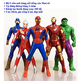 Đồ chơi siêu nhân-Mô hình năm anh em siêu nhân-Combo 5 nhân vật Marvel, DC-Khớp xoay linh hoạt-Tự đứng thăng bằng