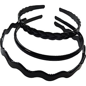 Set 3 bờm nhựa đen trơn - lượn sóng - tết bím nam nữ
