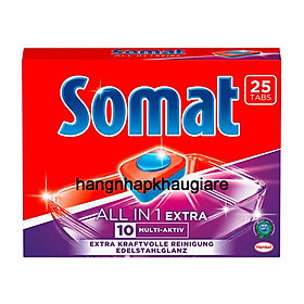 Viên rửa bát và làm bóng cao cấp Somat All in 1 Extra 10 Multi - AKTIV 25 Viên - Đức