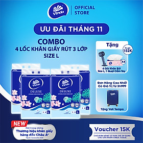 Khăn giấy rút cao cấp Vinda Deluxe 3 lớp 110 tờ size L (4 Gói)
