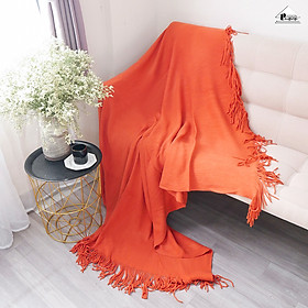 Mua Chăn Thun Đan Len Dệt Kim Màu Trơn Phủ Ghế Sofa Phủ Giường Gelli