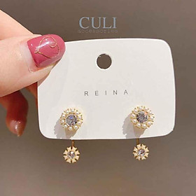 Khuyên tai, bông tai hình hoa đính đá, kết hạt trai xinh xắn phong cách Hàn Quốc HT637 - Culi accessories
