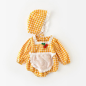 Set 3 mảnh gồm body caro + mũ + tạp dề ren dễ thương cho bé gái