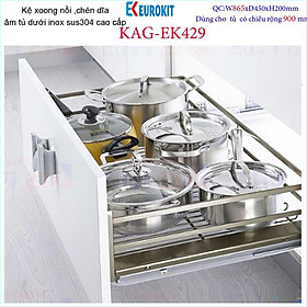 Kệ chén bát xoong nồi Euro âm tủ bếp inox 304, Kệ đa năng ray kéo tủ bếp dưới 90cm KAG-304EK429, khuyến mãi phí lắp đặt