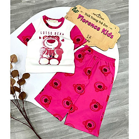 Hình ảnh Quần áo bé gái, set đồ bộ cho bé gái quần ống suông hình gấu dâu lotso từ 20-40kg chất cotton mềm