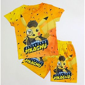 Đồ Bộ Thun Lạnh Có Tay In 3D cho bé trai hình Pikachu Thám Tử