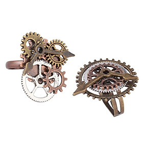 2pcs Gothic Steampunk Watch Part Gears Ring Copper Adjustable Band Ring