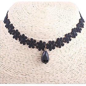 Vòng cổ choker V12 dây hoa đính hạt đen