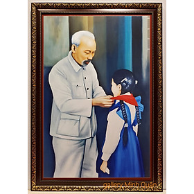 Mua TRANH IN DẦU CAO CẤP-BÁC HỒ QUÀNG KHĂN ĐỎ CHO THIẾU NHI