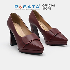 Giày cao gót nữ đế trụ 8 phân mũi nhọn da lì ROSATA RO463 ( Bảo Hành 12 Tháng ) - Đỏ Đô