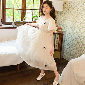 DONGSHOP HOT Cô gái ăn mặc mùa hè siêu tiên chiffon váy 2023 Hàn Quốc phiên bản trẻ em trung bình cô gái nhỏ váy công chúa