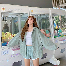 Ao khoác nhung tăm trơn nón rộng tay phồng cực đẹp