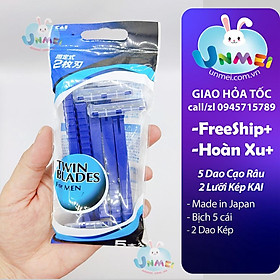 Set 5 dao cạo râu 2 lưỡi kép Xanh -hàng Nhật Bản-Mẹ và Bé Unmei