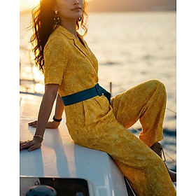 Đồ Bay Jumpsuits Linen Vàng Họa Tiết Lá Kim Diệp DRE239 thời trang thiết kế Hity