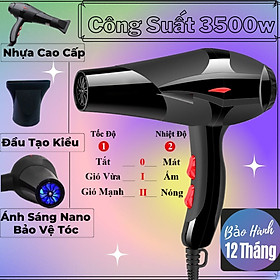 Máy Sấy Tóc 2 Chiều Nóng Lạnh Cao Cấp 3500w - Chất Liệu Nhựa Cao Cấp, Tích Hợp Ánh Sáng Nano Bảo Vệ Tóc Và Đầu Tạo Kiểu Thông Minh Cùng Nhiều Mức Gió Điều Chỉnh