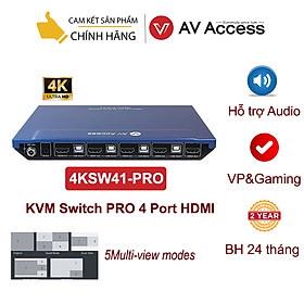 Mua KVM HDMI 4 cổng PRO AV Access 4KSW41-KVM-PRO 4K60hz  DR10  HDCP 2.2  5Multi-view Mode  Remote Control  Mic in/Audio Out - Hàng chính hãng