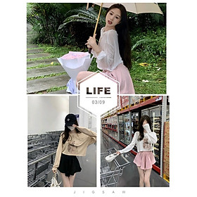 Set Bộ Áo Thun Dài Tay Hình Gấu Kèm Quần Váy Xòe 2 Lớp Dáng Thụng 2 Màu Siêu Xinh