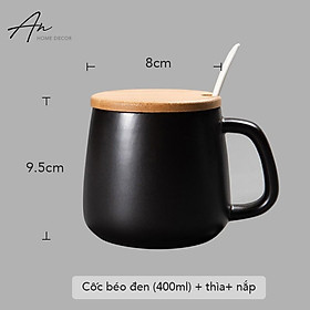 Mua Cốc gốm sứ cafe cà phê uống nước nắp tre thìa sứ 400ml