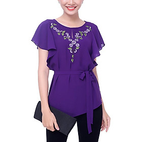 Áo Kiểu Thêu Cổ Giọt Nước An Thủy 664 - Tím Đậm