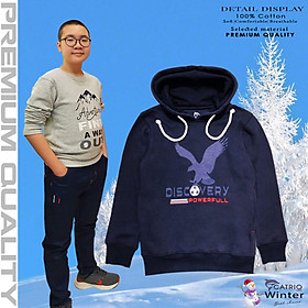 ÁO HOODIES TRẺ EM CATRIO in ĐẠI BÀNG DISCOVERY là áo thun dài tay có mũ có túi thời trang, vải 100% cotton dày ấm mùa thu đông phù hợp với trẻ em bé trai, bé gái 6 tuổi 32kg-16 tuổi 55kg kết hợp quần dài cotton CATRIO thành bộ đồ đẹp MÀU NAVY