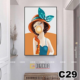 Tranh treo tường canvas 1 bức phong cách hiện đại Bắc Âu, tranh cô gái trang trí phòng khách, phòng ngủ, spa C39 - C-29