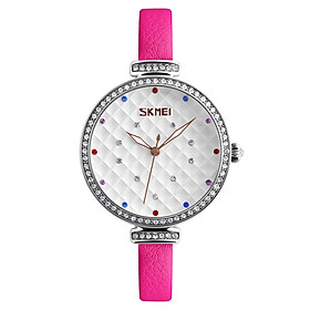  Đồng hồ nữ SKMEI Fashion Casual Quartz chống nước dây da chính hãng -Màu Hoa hồng đỏ