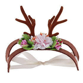 Pet Antlers Headwear Christmas  Headdress with Flowers S