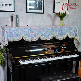 Khăn Phủ Nắp Đàn Piano Họa Tiết Hoa Nhí Nền Xanh KU-020