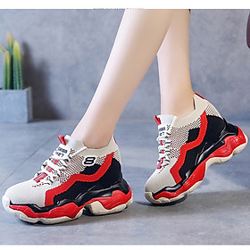 Giày Sneakers đế cao sợi co giãn 9cm PS599-1226 - ĐỎ - 34