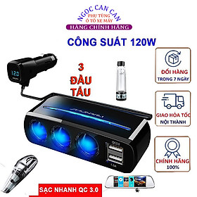 Bộ Chia Tẩu Sạc Ô Tô ,Xe Hơi ShunWei 3 Tẩu - 2 Usb Kép QC 3.0 Công Suất 120W Kết Hợp Led Sang Trọng