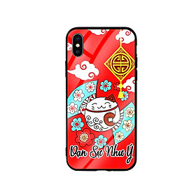 Ốp lưng kính cường lực cho điện thoại Iphone X / Xs - Mèo May Mắn 02