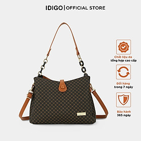 Túi đeo chéo công sở, đi tiệc, túi đeo vai đi chơi nữ hoạ tiết caro IDIGO FB2-5049 - Nâu đậm