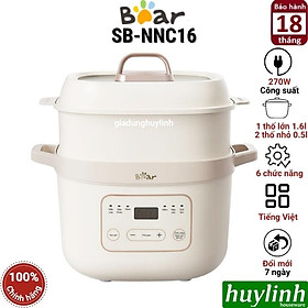 Nồi nấu chậm - chưng cách thuỷ Bear SB-NNC16 - 1.6 lít - tiếng Việt [1 thố lớn 1.6 lít + 2 thố nhỏ 0.5 lít] - Hàng chính hãng