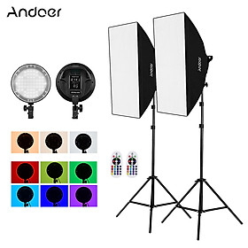 Andoer Studio Photography 2.4G RGB LED Light Softbox Kit with 45W Dimmable RGB LED Light * 2 + 50*70cm Softbox * 2 + 2M