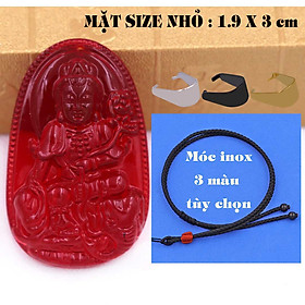 Mặt Phật Phổ hiền pha lê đỏ 1.9cm x 3cm (size nhỏ) kèm vòng cổ dây dù đen + móc inox vàng, Phật bản mệnh, mặt dây chuyền