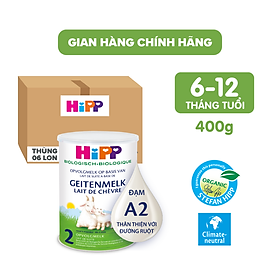 Thùng 6 lon sữa dê HiPP 2 Organic 400g - Nhập khẩu Đức, giúp bé phát triển chiều cao, trí não, tăng cường hấp thu