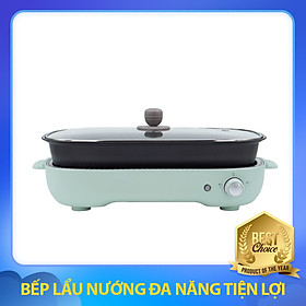 Bếp Lẩu Nướng Đa Năng 3in1 Màu Xanh 4L Tiện Lợi, Tích Hợp 3 Khay: Nướng, Lẩu và Làm Bánh
