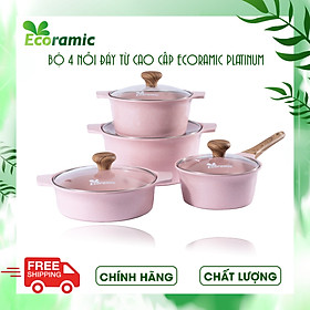 Bộ 4 Nồi Ecoramic Platinum Đáy Từ Chính Hãng Cao Cấp, Chống Dính, Siêu Bền, Bảo Hành 2 Tháng