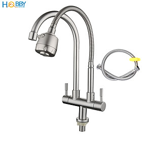 Vòi rửa chén 2 đầu lạnh lò xo có vòi tăng áp 2 chế độ phun HOBBY Home Decor LX2D chuẩn Inox 304 - 2 kiểu dáng