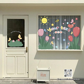 Mua Hình dán hoa mùa hè aesthetic trang trí gương  kính cửa hàng cute 13